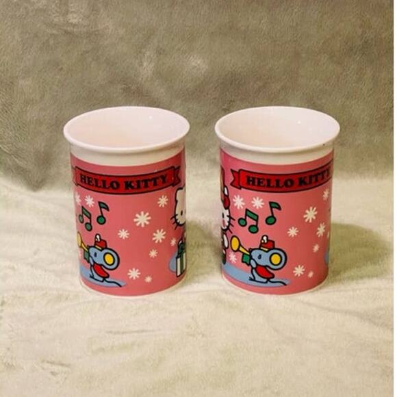 Vintage Hello Kitty Drummer Boy & Opening Presents Pair of Christmas 12oz Mugs - Picture 4 of 10